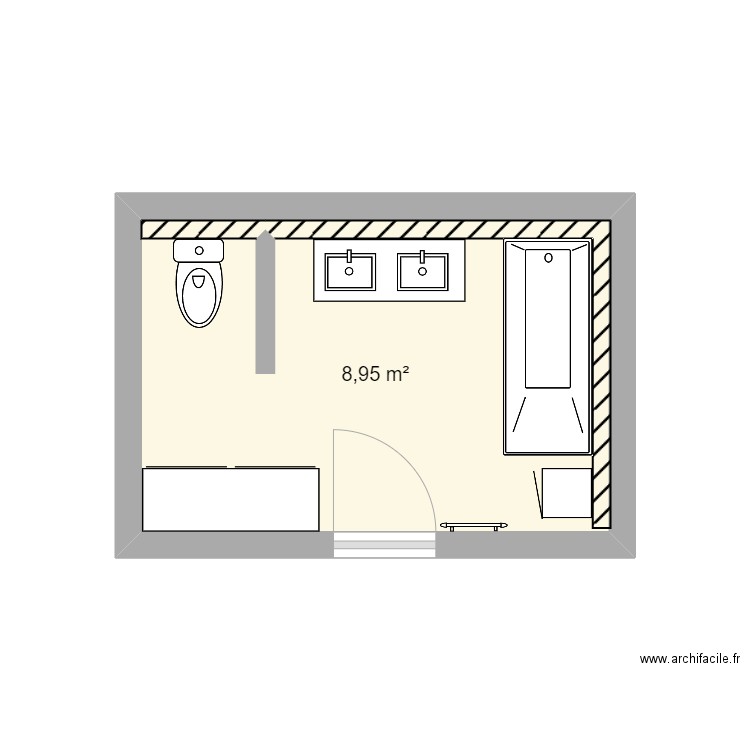 SDB Regny. Plan de 1 pièce et 9 m2