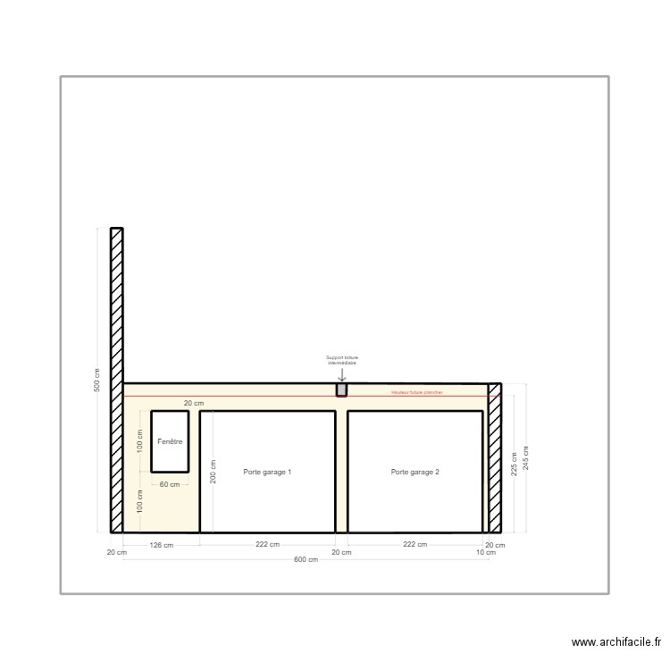 Plan coupe garage double portes voiture. Plan de 8 pièces et 93 m2