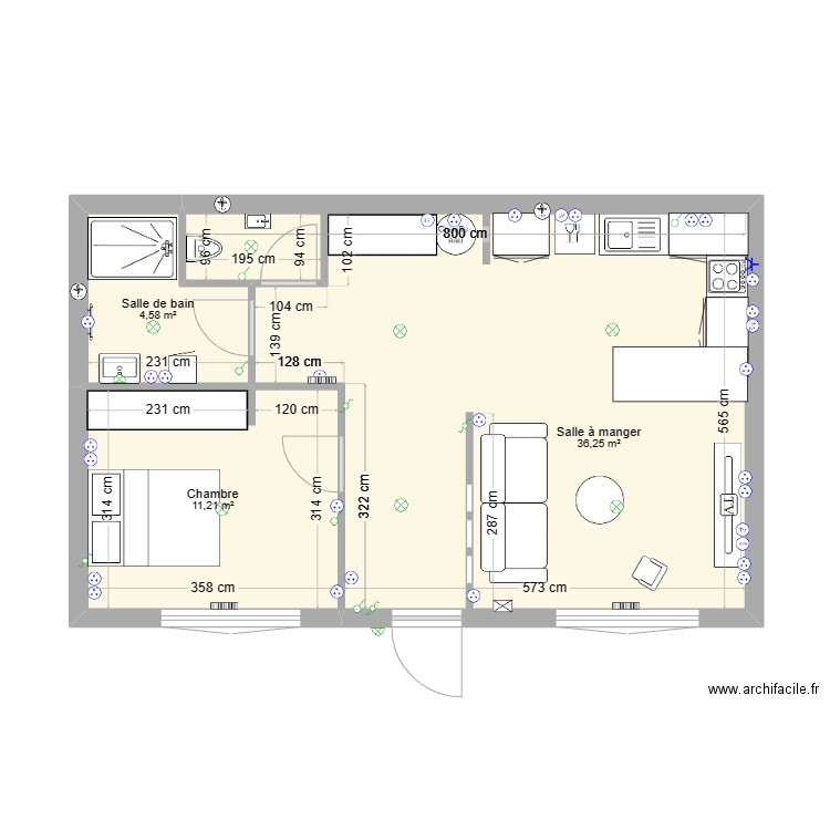 carvalho. Plan de 3 pièces et 52 m2