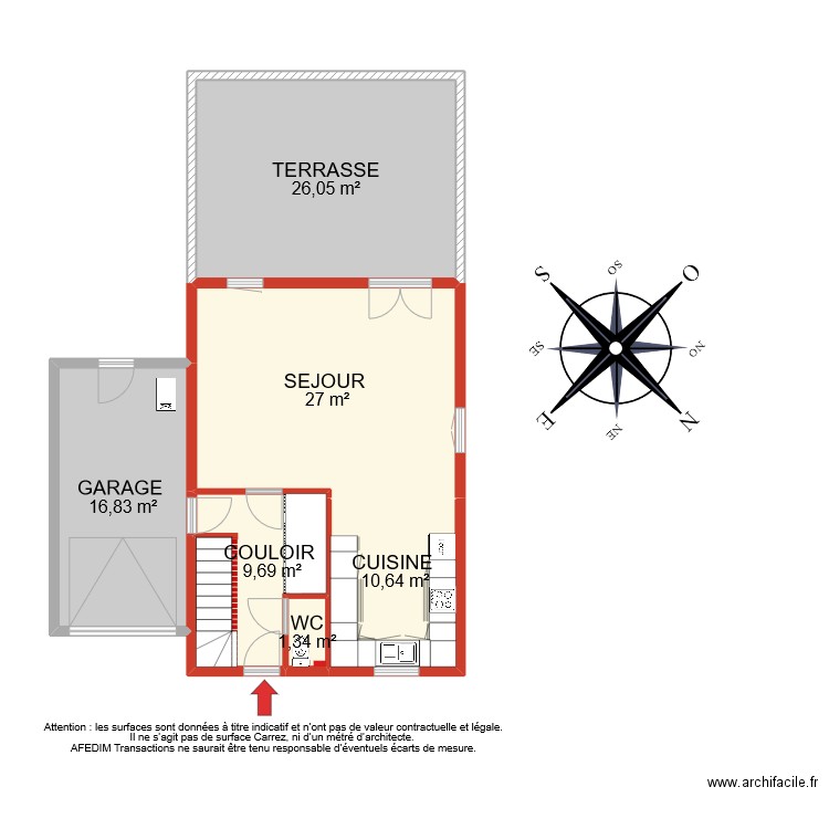 BI 10689 RDC. Plan de 6 pièces et 92 m2