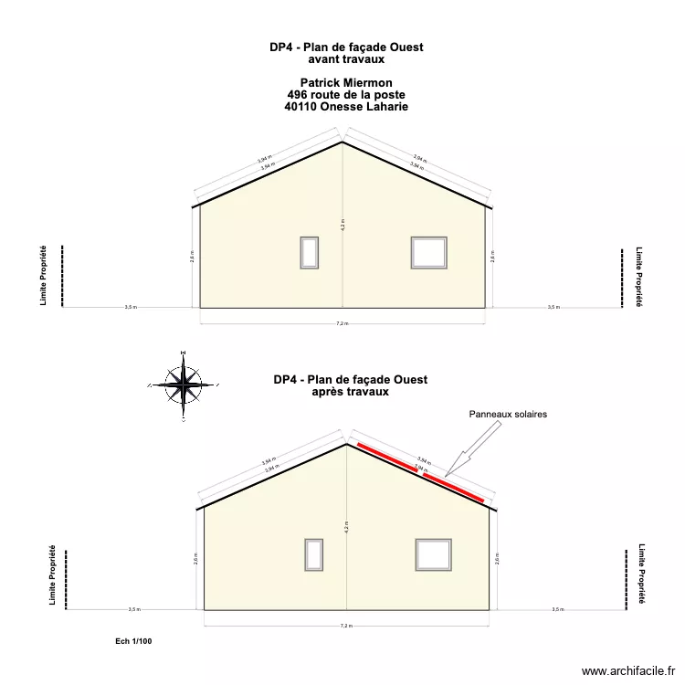 DP4 - Plan de fa&ccedil;ade Ouest Onesse. Plan de 