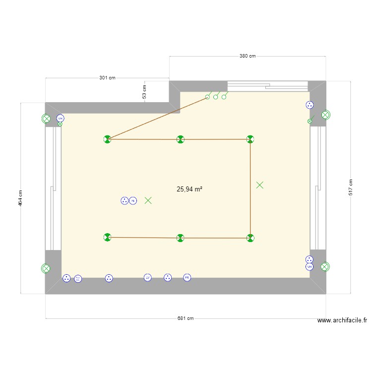 Extension . Plan de 1 pièce et 26 m2