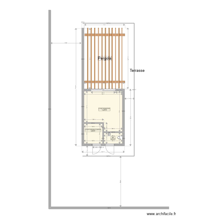 plan local technique avec pergola définitif2. Plan de 3 pièces et 19 m2