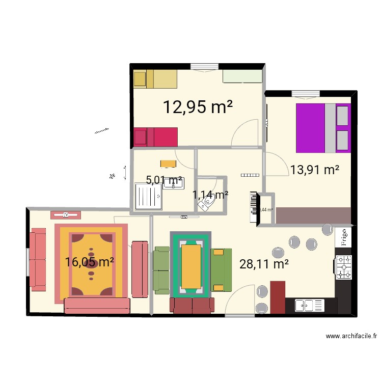  F VDVCDVC. Plan de 8 pièces et 77 m2