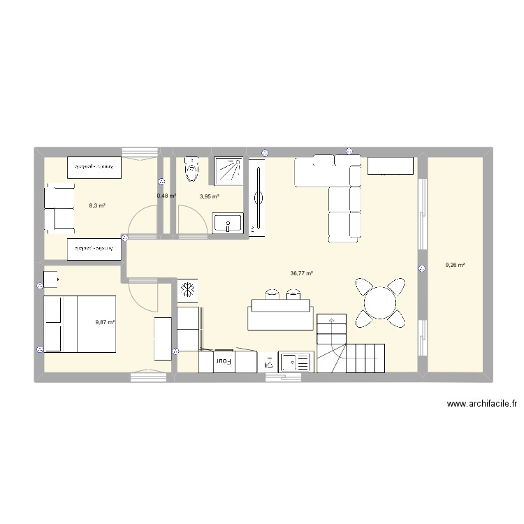 Eguilles. Plan de 6 pièces et 69 m2