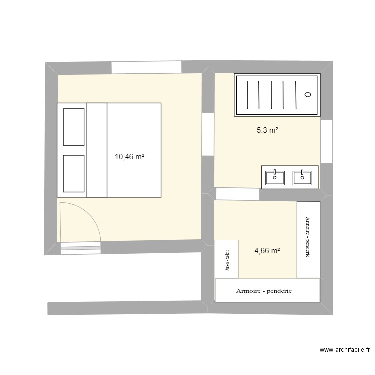 plan extension 1. Plan de 3 pièces et 20 m2