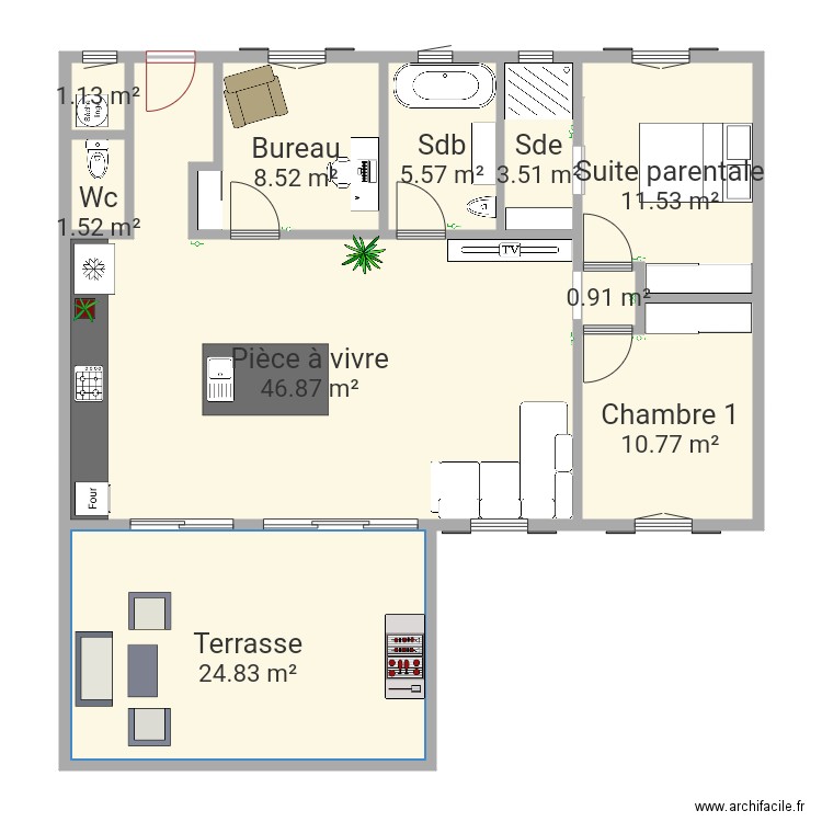 Maison bois T3 plus bureau 90m2. Plan de 0 pièce et 0 m2