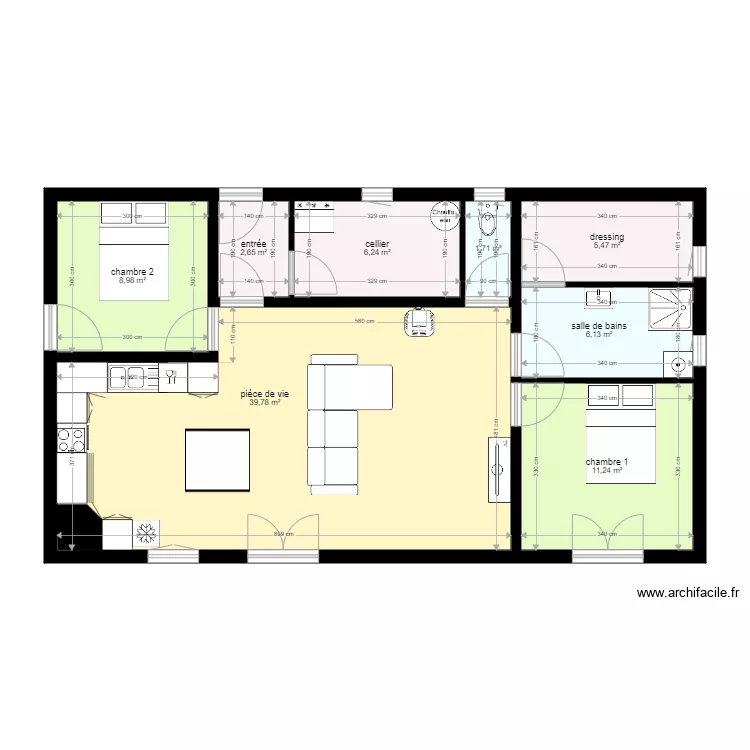 plain pied 82m2 2ch . Plan de 