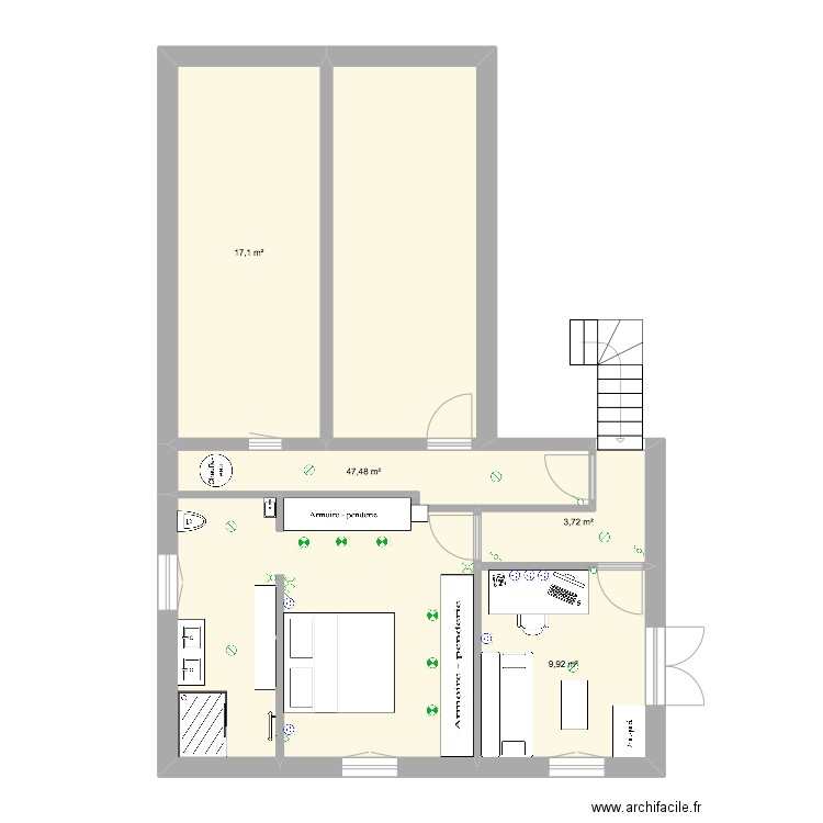 sous sol. Plan de 4 pièces et 78 m2