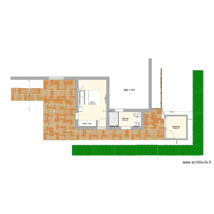 extension maison (modifie). Plan de 3 pièces et 20 m2
