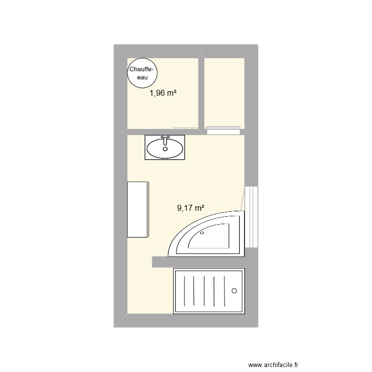 sdb. Plan de 2 pièces et 11 m2