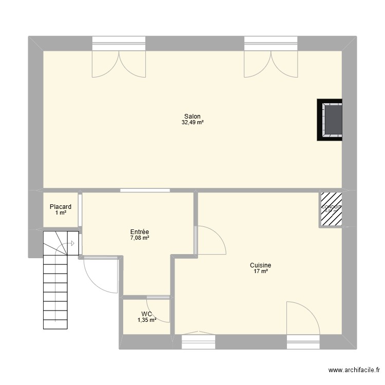 Base 1er étage. Plan de 6 pièces et 59 m2