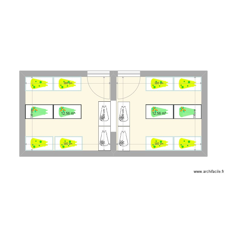 chambre gol. Plan de 2 pièces et 25 m2