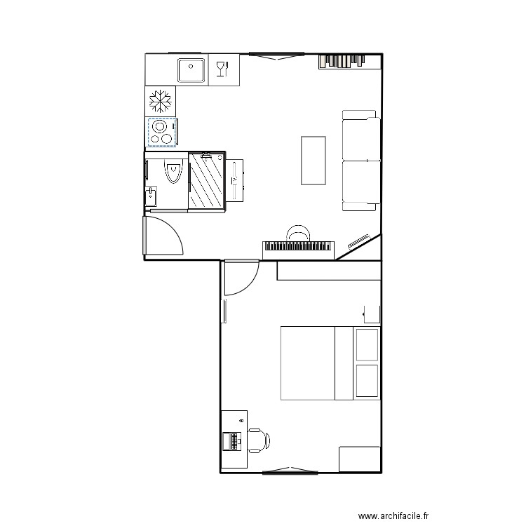 SDB version 1. Plan de 2 pièces et 14 m2