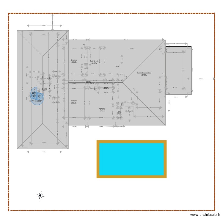 PLAN MAISON 2 1PISCINE. Plan de 9 pièces et 170 m2