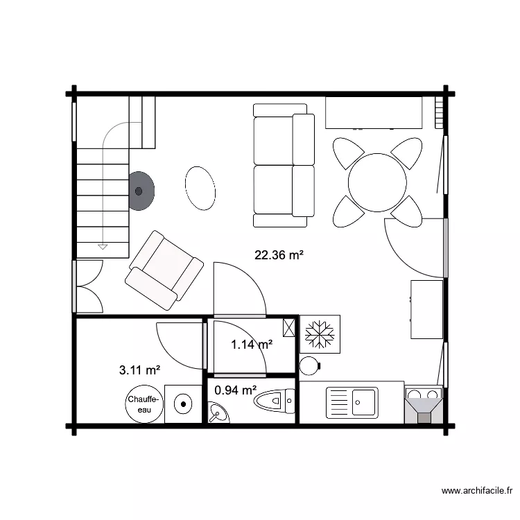 RDC Chalet 28 M sans SDB. Plan de 