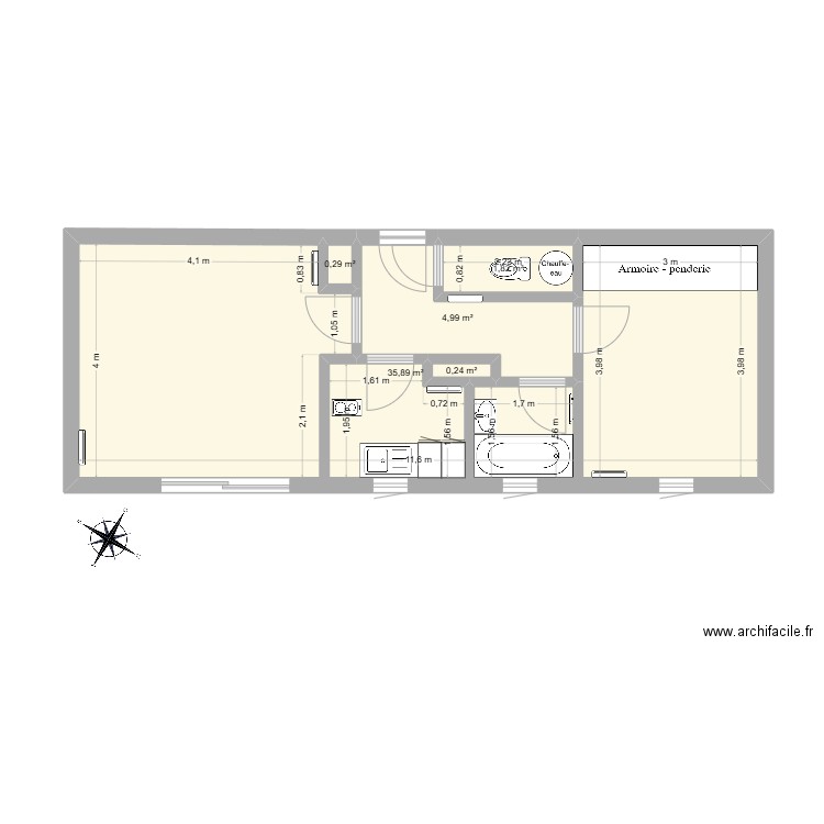 PlanClosLafayette. Plan de 5 pièces et 43 m2