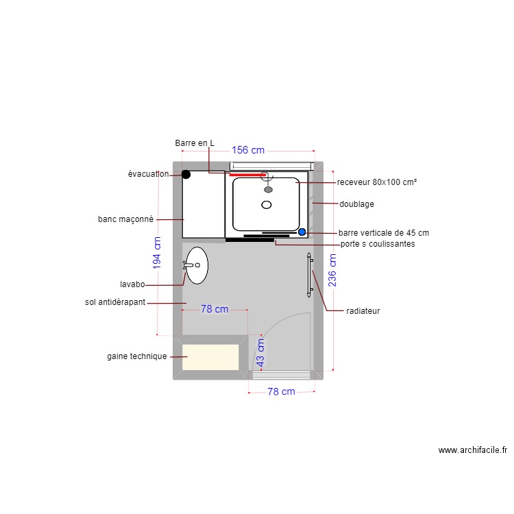 plan projeté dossier 4894. Plan de 2 pièces et 4 m2