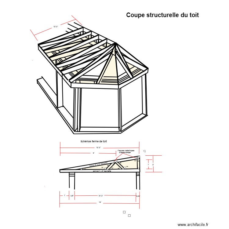 Coupe structurelle du toit. Plan de 23 pièces et 8 m2