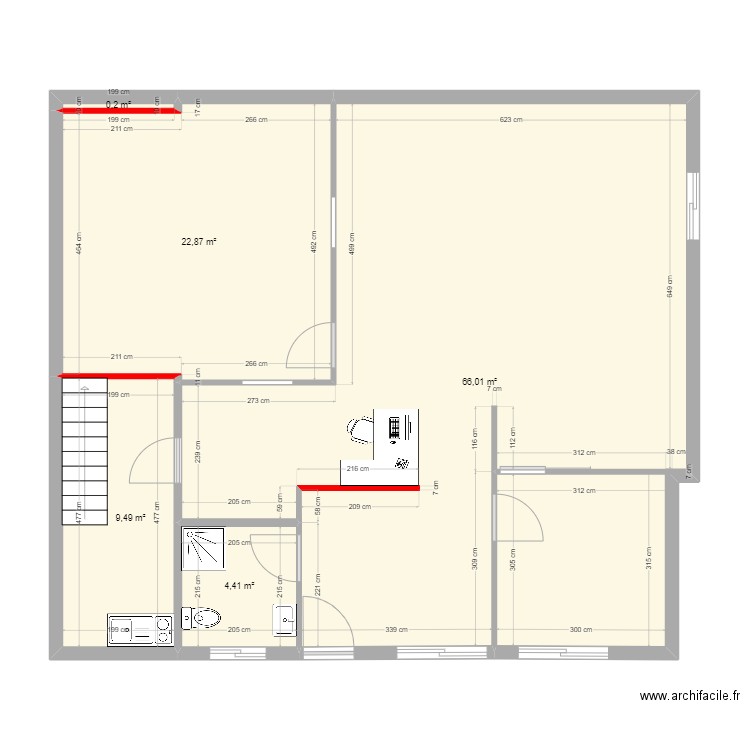 Cabinet Kiné travaux. Plan de 5 pièces et 103 m2