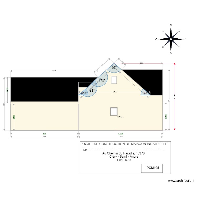 PIGNON SUD EST. Plan de 8 pièces et 73 m2