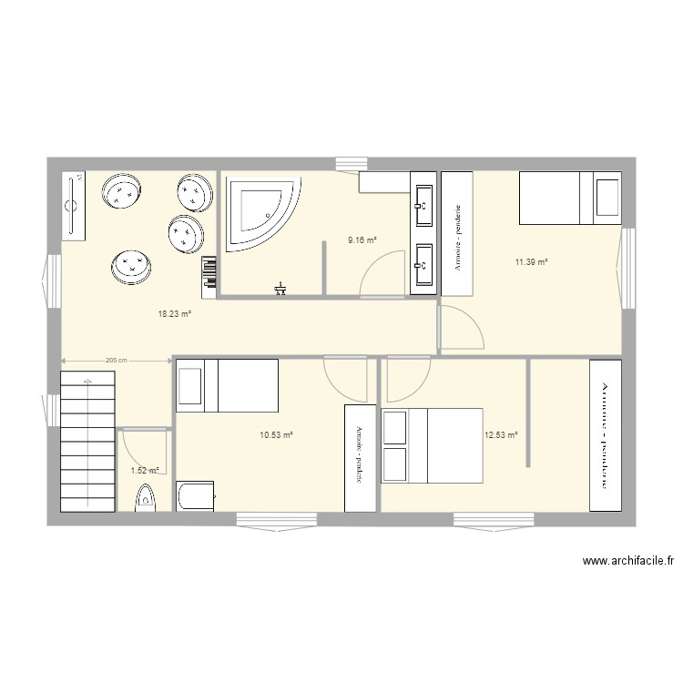 PLAN ETAGE CONSTRUCTION SDB BAIGNOIRE ANGLE. Plan de 0 pièce et 0 m2