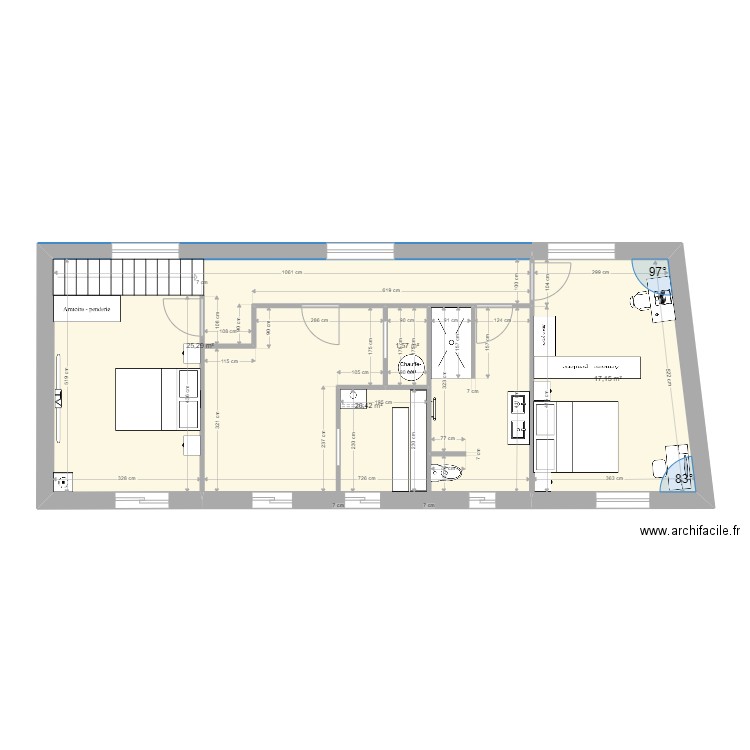 étage 1. Plan de 4 pièces et 70 m2