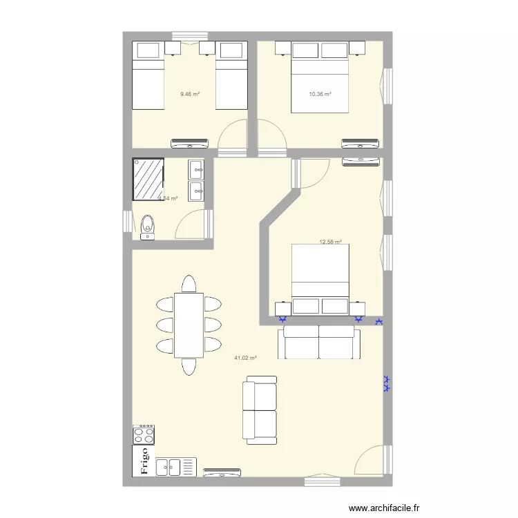 appartement 3 chambre . Plan de 
