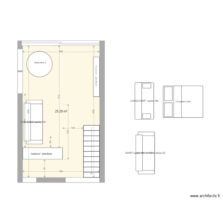 Le Corbusier Chambre1 avec lit 160. Plan de 0 pièce et 0 m2