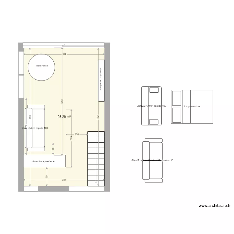Le Corbusier Chambre1 avec lit 160. Plan de 