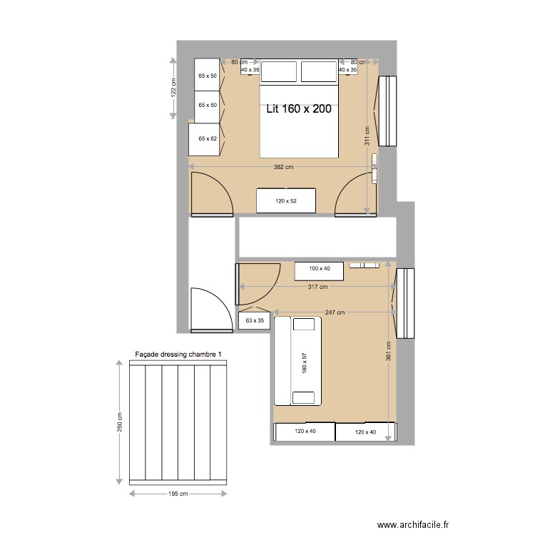 chambres 1 et 2 v1c. Plan de 0 pièce et 0 m2