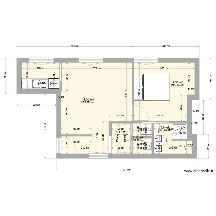 plan appt du port futur. Plan de 5 pièces et 34 m2