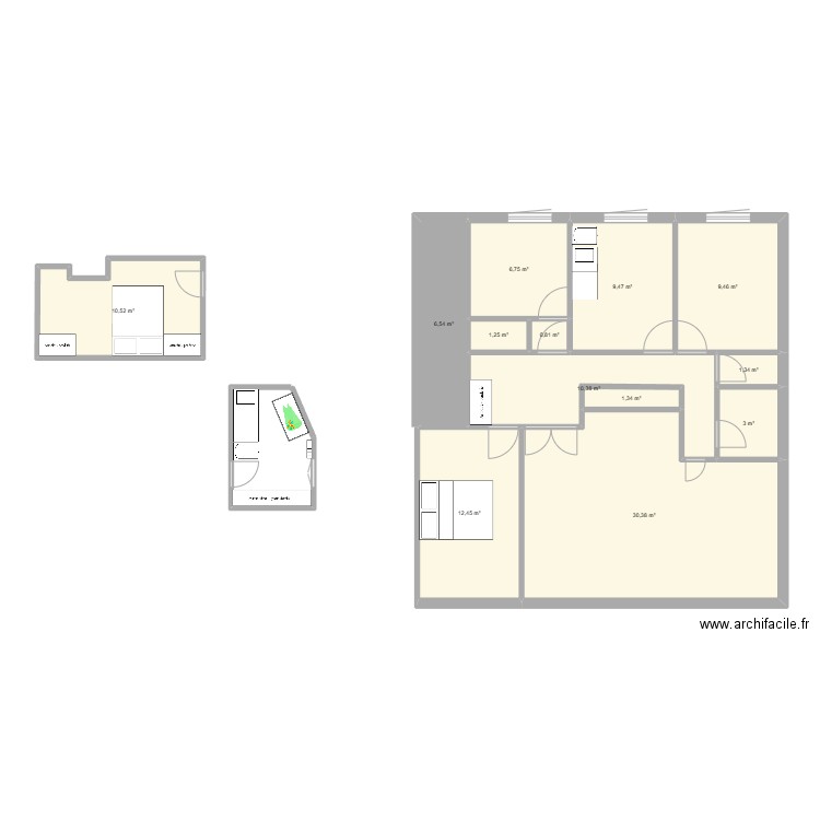 Arrivée Pilou. Plan de 13 pièces et 104 m2
