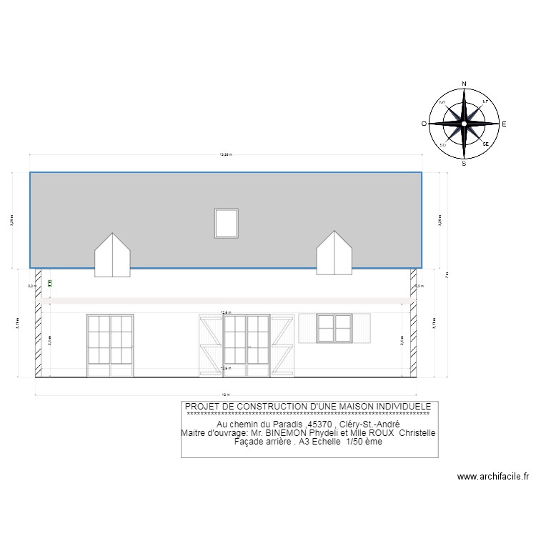 façade  arrière 2. Plan de 3 pièces et 88 m2