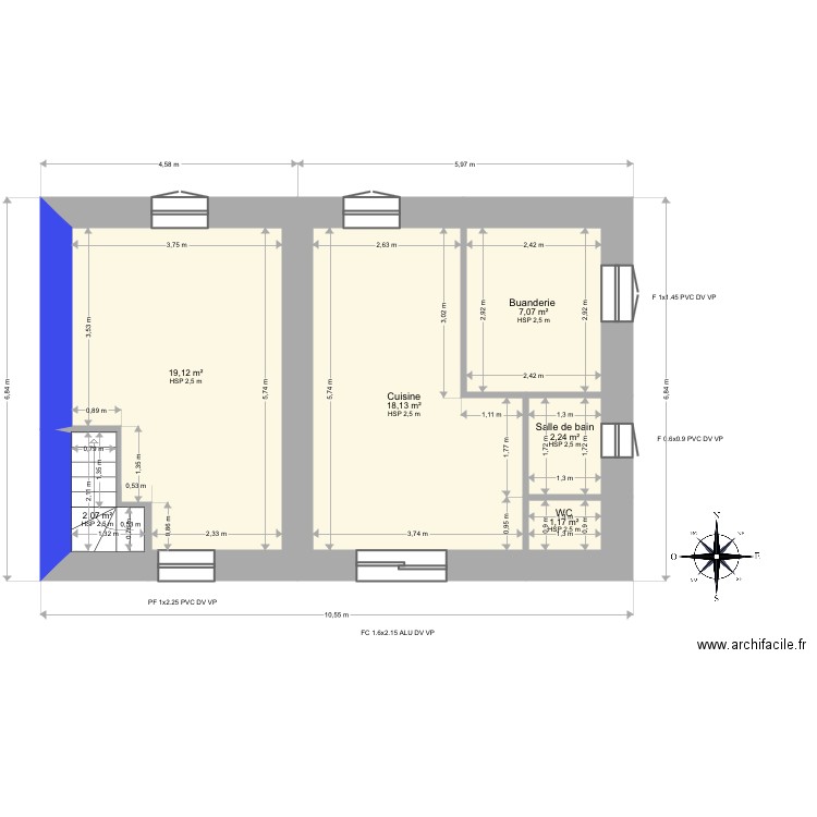 Poulalier 3. Plan de 14 pièces et 113 m2