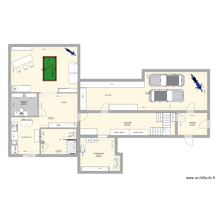 SOUS SOL FOLELLI. Plan de 11 pièces et 170 m2