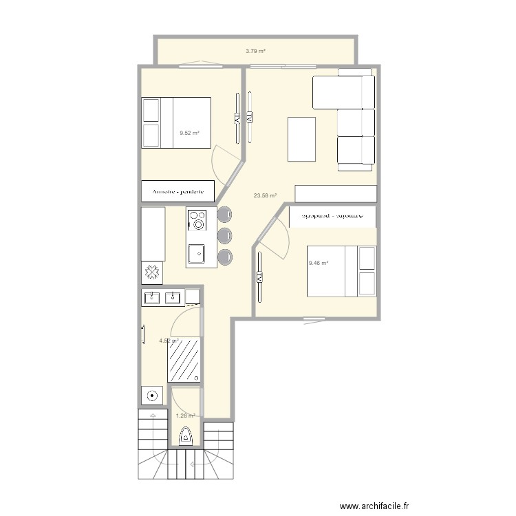 plan derrniere etage a rectifier. Plan de 6 pièces et 52 m2