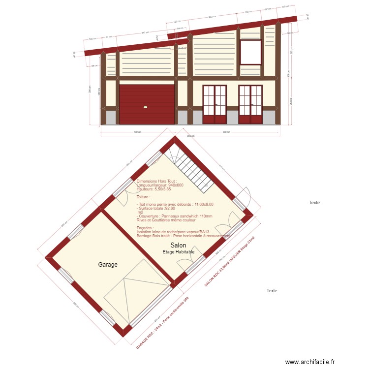 PLAN GARAGE OSSATURE BOIS ST SULPICE 2. Plan de 14 pièces et 85 m2