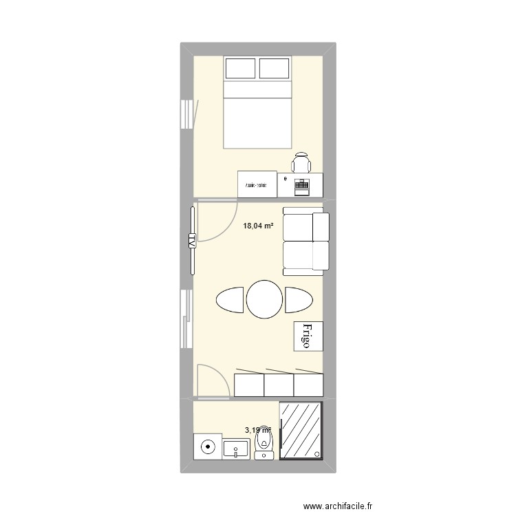 Studioinal. Plan de 2 pièces et 21 m2