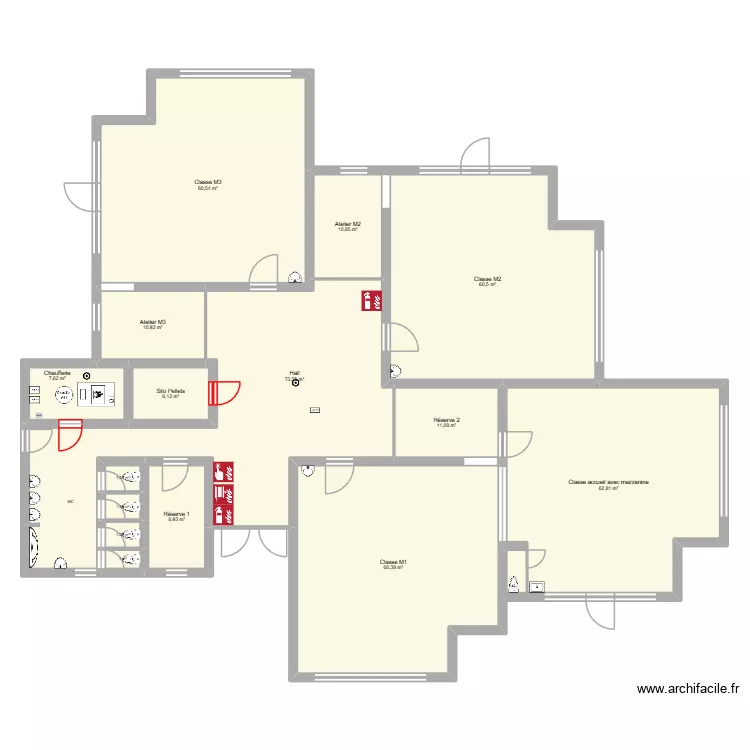 B&acirc;timent maternelles. Plan de 15  et 378 m²