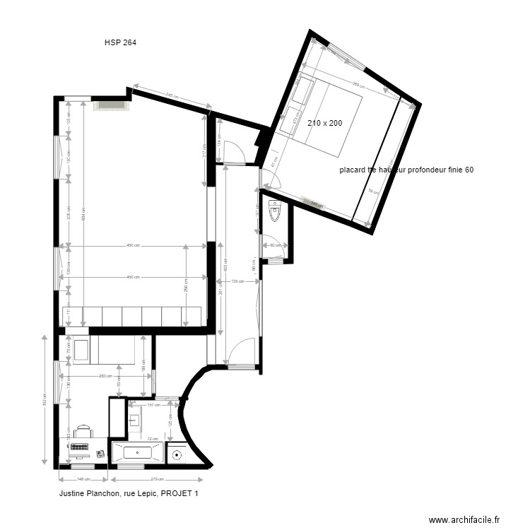 projet chambre 1 justine. Plan de 0 pièce et 0 m2