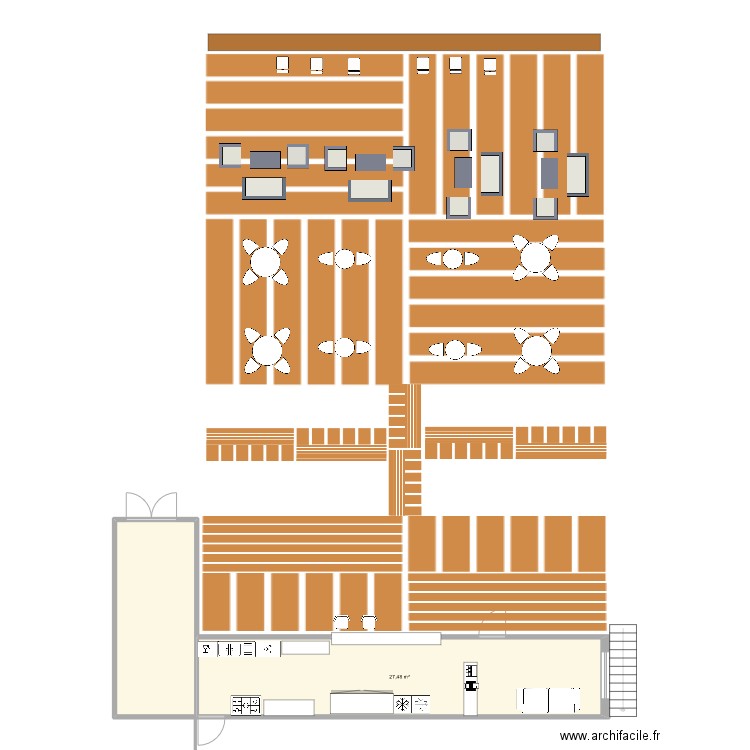 Accueil /restauration 2. Plan de 2 pièces et 41 m2