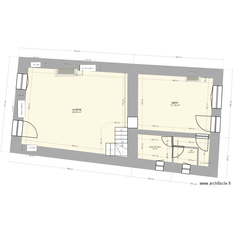 Maison R D C. Plan de 4 pièces et 59 m2