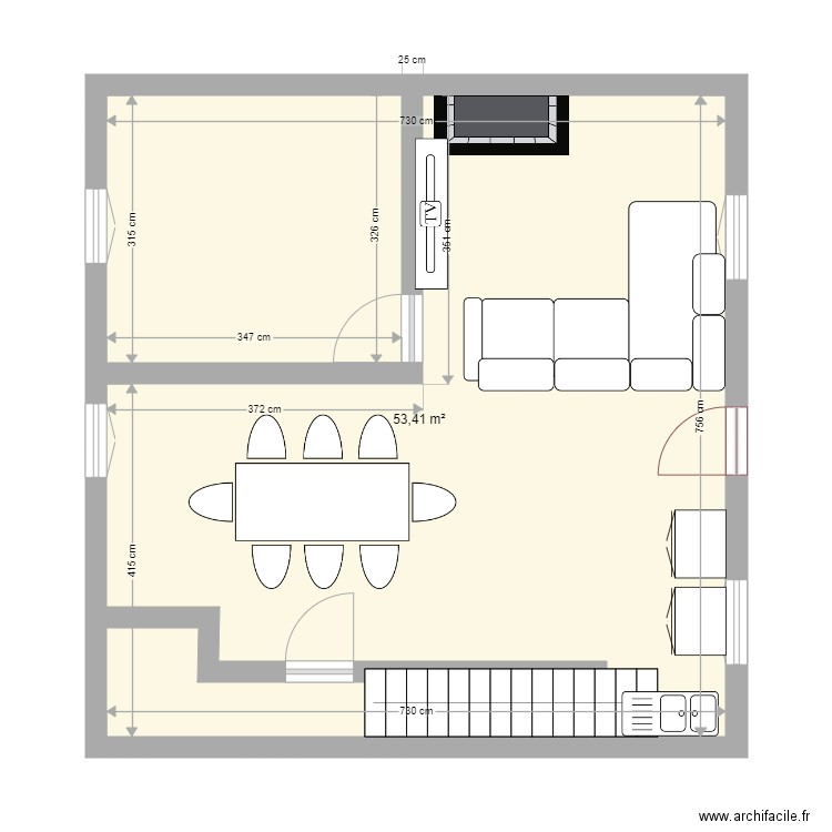 Chirac 1er étage V2. Plan de 1 pièce et 53 m2