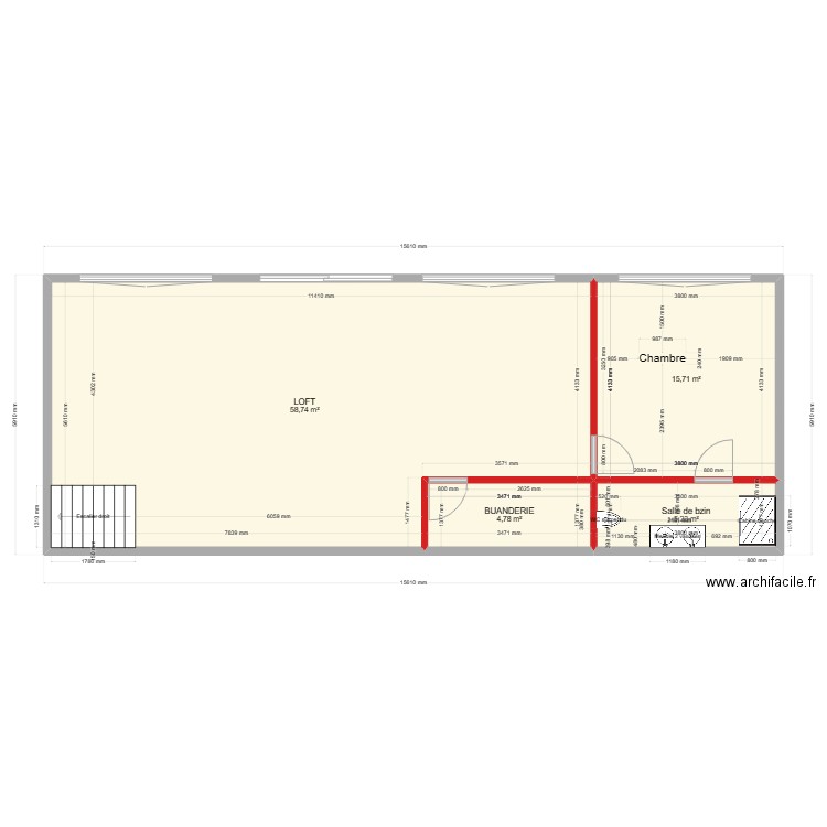 LOFT. Plan de 4 pièces et 84 m2