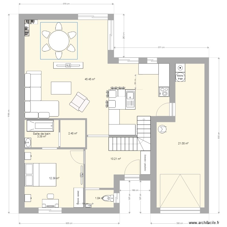 Etage 3 chambres cuisine agrandie meublé. Plan de 0 pièce et 0 m2