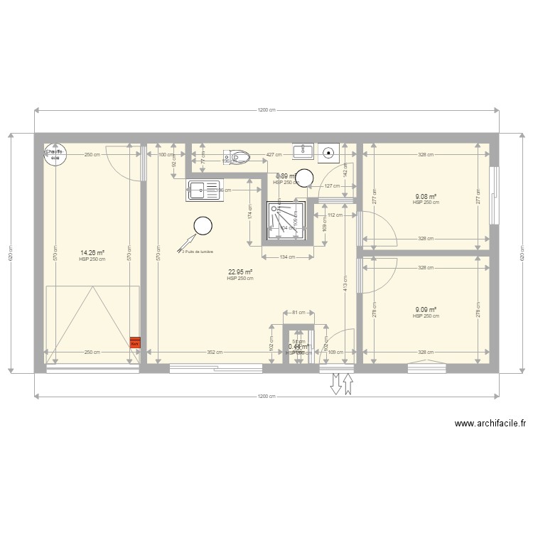 Le Moulin fevrier 2021 Projet Maison T3 Version 1. Plan de 6 pièces et 62 m2