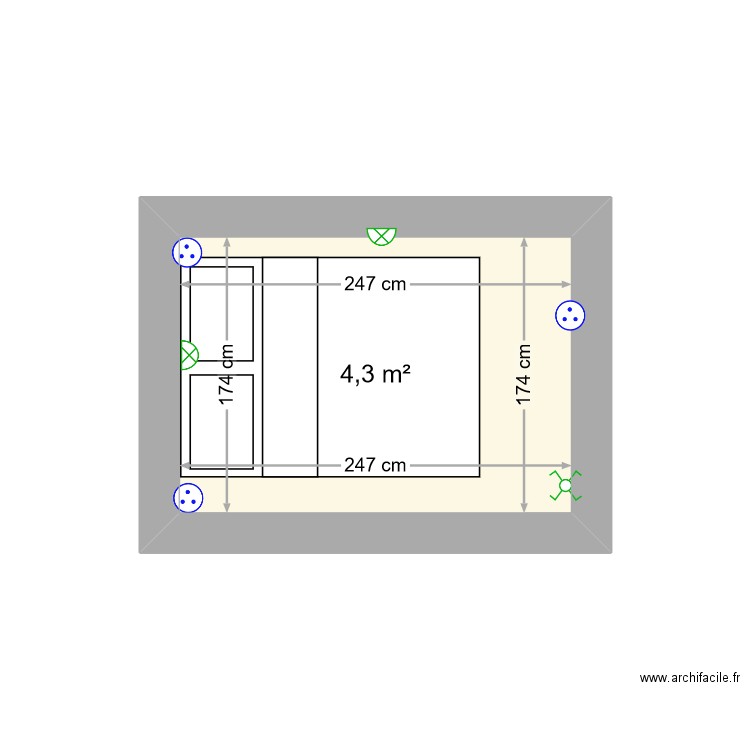 ste cecile mezzanine. Plan de 1 pièce et 4 m2