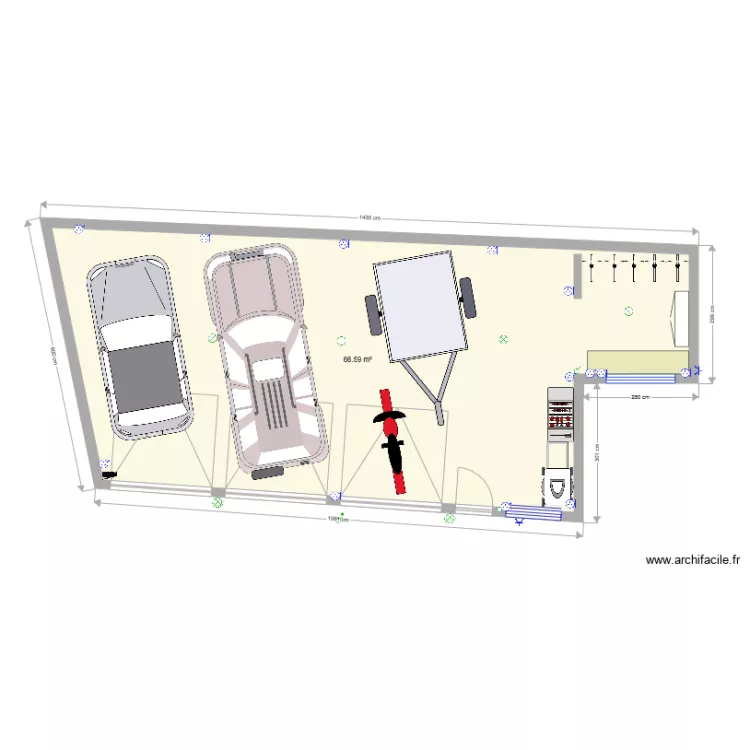 Garage vue dessus avec toit. Plan de 