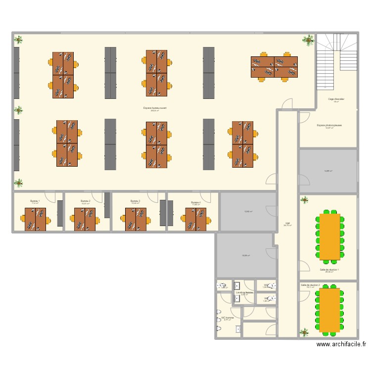 Bureau. Plan de 20 pièces et 477 m2